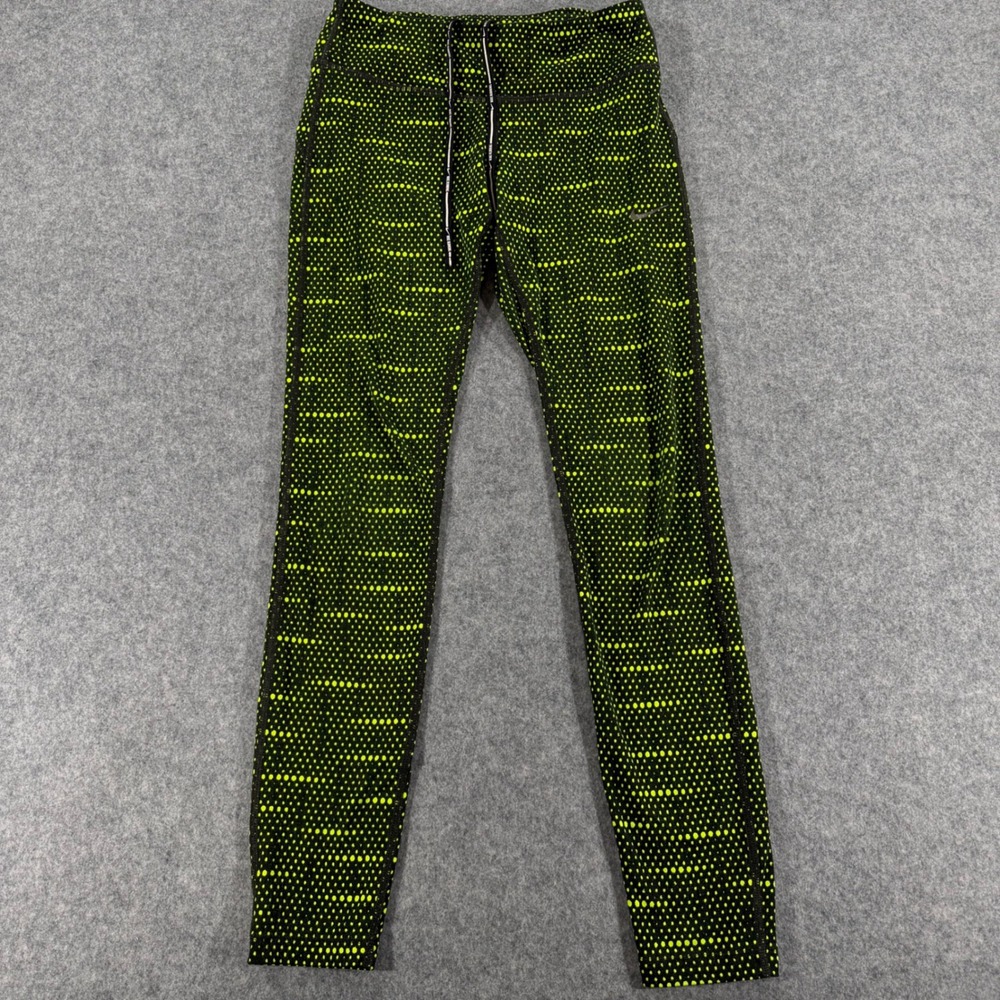 Nike Dri-FIT Women Running Leggings Neon Yellow Black Dotted Small